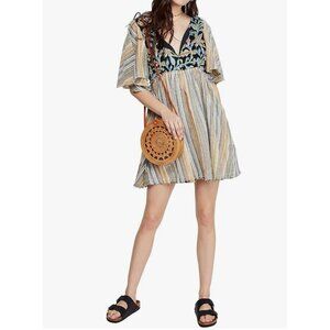 Free People Under the Sun Tunic black combo boho floral striped sz‎ L